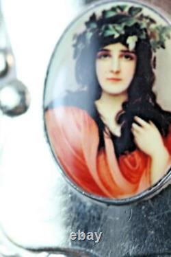 Art Nouveau Style Female Green Ivy Head Dress Enamel Silver Match Vesta Case