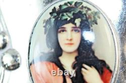 Art Nouveau Style Female Green Ivy Head Dress Enamel Silver Match Vesta Case