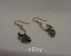 Art Nouveau Style Flower Drop Earrings and Pendant Emerald and Marcasite Silver