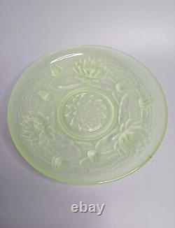 Art Nouveau Style Green Glass Table Centerpiece Lotus Flower Relief Design