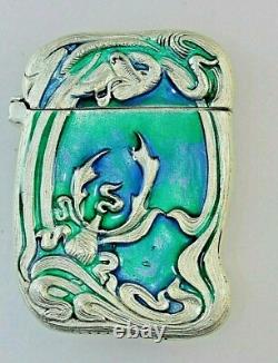Art Nouveau Style Mermaid Blue green Silver Plated Vesta Lobster Liberty Style