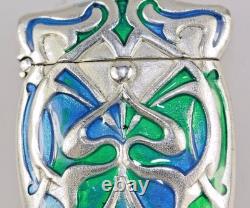 Art Nouveau Style Silver Blue Green Enamel Match Case Vesta