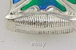 Art Nouveau Style Silver Blue Green Enamel Match Case Vesta