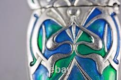 Art Nouveau Style Silver Blue Green Enamel Match Case Vesta
