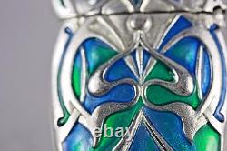 Art Nouveau Style Silver Blue Green Enamel Match Case Vesta