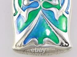 Art Nouveau Style Silver Blue Green Enamel Match Case Vesta