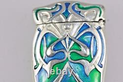 Art Nouveau Style Silver Blue Green Enamel Match Case Vesta