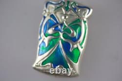 Art Nouveau Style Silver Blue Green Enamel Match Case Vesta