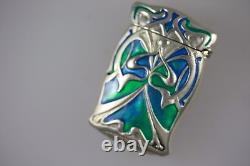 Art Nouveau Style Silver Blue Green Enamel Match Case Vesta