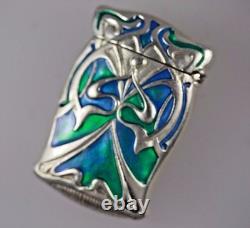 Art Nouveau Style Silver Blue Green Enamel Match Case Vesta