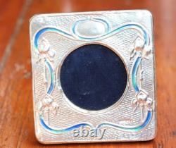 Art Nouveau Style Silver Frame Blue Green Enamel Flowers & Ribbons