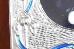 Art Nouveau Style Silver Frame Blue Green Enamel Flowers & Ribbons