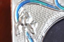 Art Nouveau Style Silver Frame Blue Green Enamel Flowers & Ribbons