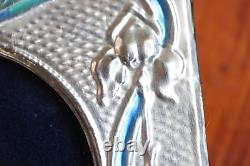 Art Nouveau Style Silver Frame Blue Green Enamel Flowers & Ribbons