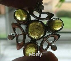 Art Nouveau Style Sterling Silver Yellow Green Tourmaline And Pearl Pendant