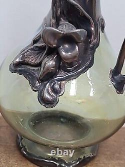 Art Nouveau Style Vase Silver Overlay Green Glass Flowers King Solomon Finds