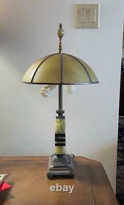 Art Nouveau Table Lamp Art Deco Onyx Lamp Glass Finial Dual Sockets