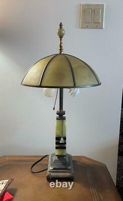 Art Nouveau Table Lamp Art Deco Onyx Lamp Glass Finial Dual Sockets