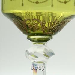 Art Nouveau Theresienthal Wine Glass Green Bowl Gilt Decorations, 1900s