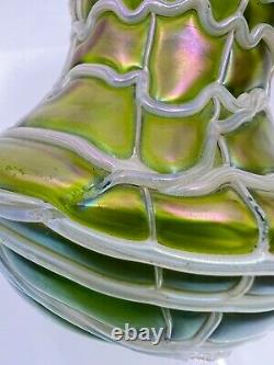 Art Nouveau Threaded Iridescent Kralik Vase Bohemian Czech Republic Vase