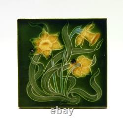 Art Nouveau Tile Green Daffodils Henry Richards Tile Company C1907 AE3