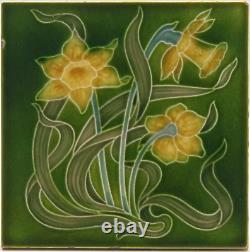 Art Nouveau Tile Green Daffodils Henry Richards Tile Company C1907 AE5