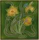 Art Nouveau Tile Green Daffodils Henry Richards Tile Company C1907 Ae6