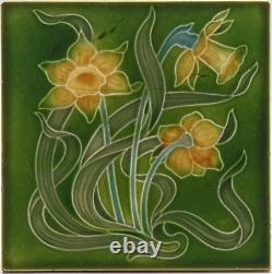 Art Nouveau Tile Green Daffodils Henry Richards Tile Company C1907 AE6