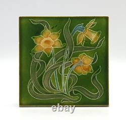 Art Nouveau Tile Green Daffodils Henry Richards Tile Company C1907 AE6