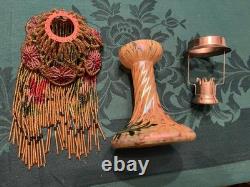 Art Nouveau Unsigned Loetz Iridescent Oil Spot Gold Green Art Glass CANDLE LAMP