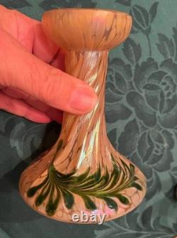 Art Nouveau Unsigned Loetz Iridescent Oil Spot Gold Green Art Glass CANDLE LAMP