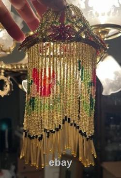 Art Nouveau Unsigned Loetz Iridescent Oil Spot Gold Green Art Glass CANDLE LAMP