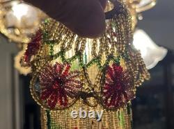 Art Nouveau Unsigned Loetz Iridescent Oil Spot Gold Green Art Glass CANDLE LAMP