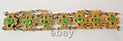 Art Nouveau Victoriian Yellow Gold Filled Green Glass Stones Bracelet 6.5 In