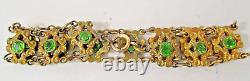 Art Nouveau Victoriian Yellow Gold Filled Green Glass Stones Bracelet 6.5 In