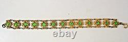 Art Nouveau Victoriian Yellow Gold Filled Green Glass Stones Bracelet 6.5 In