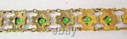 Art Nouveau Victoriian Yellow Gold Filled Green Glass Stones Bracelet 6.5 In