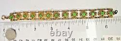 Art Nouveau Victoriian Yellow Gold Filled Green Glass Stones Bracelet 6.5 In