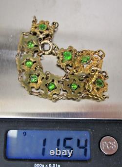 Art Nouveau Victoriian Yellow Gold Filled Green Glass Stones Bracelet 6.5 In