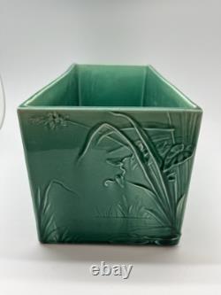 Art Nouveau Vintage Green Lotus Scene Pottery Jardiniere Pot Planter