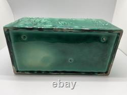 Art Nouveau Vintage Green Lotus Scene Pottery Jardiniere Pot Planter