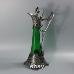 Art Nouveau WMF Claret Jug with Green Glass Liner