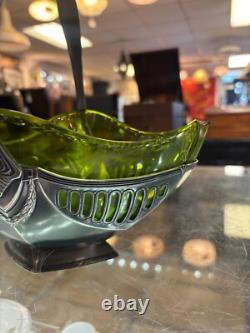 Art Nouveau WMF Silver Plated Basket Centre Piece With Green Glass Liner