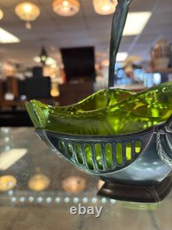 Art Nouveau WMF Silver Plated Basket Centre Piece With Green Glass Liner
