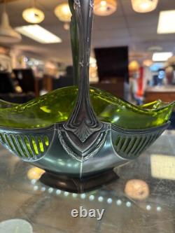 Art Nouveau WMF Silver Plated Basket Centre Piece With Green Glass Liner