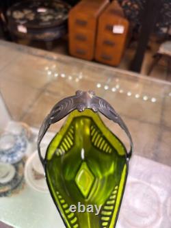 Art Nouveau WMF Silver Plated Basket Centre Piece With Green Glass Liner