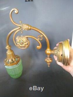 Art Nouveau Wall Sconce iradescent green glass globe Sconce Brass HEAVYWEIGHT