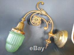 Art Nouveau Wall Sconce iradescent green glass globe Sconce Brass HEAVYWEIGHT