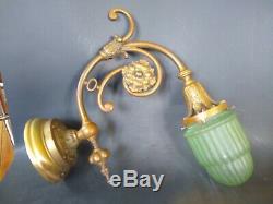 Art Nouveau Wall Sconce iradescent green glass globe Sconce Brass HEAVYWEIGHT