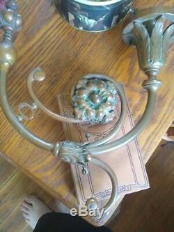 Art Nouveau Wall Sconce iradescent green glass globe Sconce Brass HEAVYWEIGHT